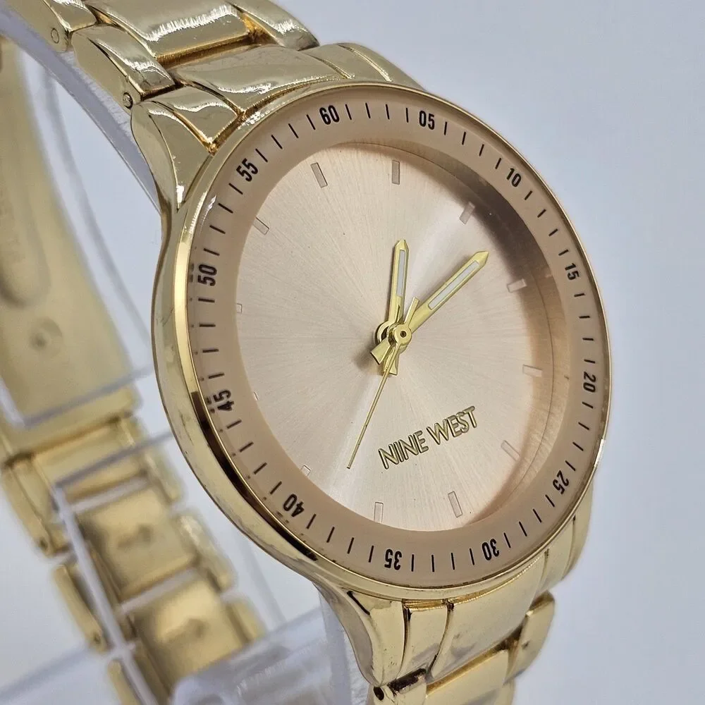 Nine West Women's Watch 35MM Gold Pink Dial Gold Bracelet Band 6.5